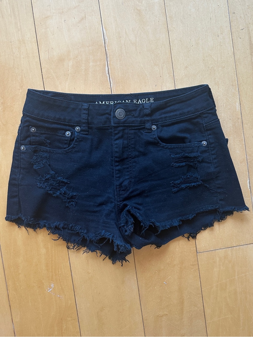 American Eagle Black Distressed Denim Shorts
